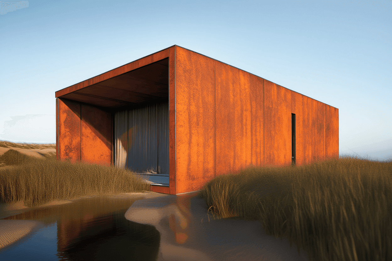 Modern architectural facade in Corten steel